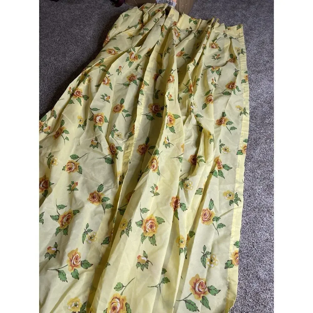 Vintage 70’s Drapery Light Yellow Rose Floral 83in X 23in Two Panels